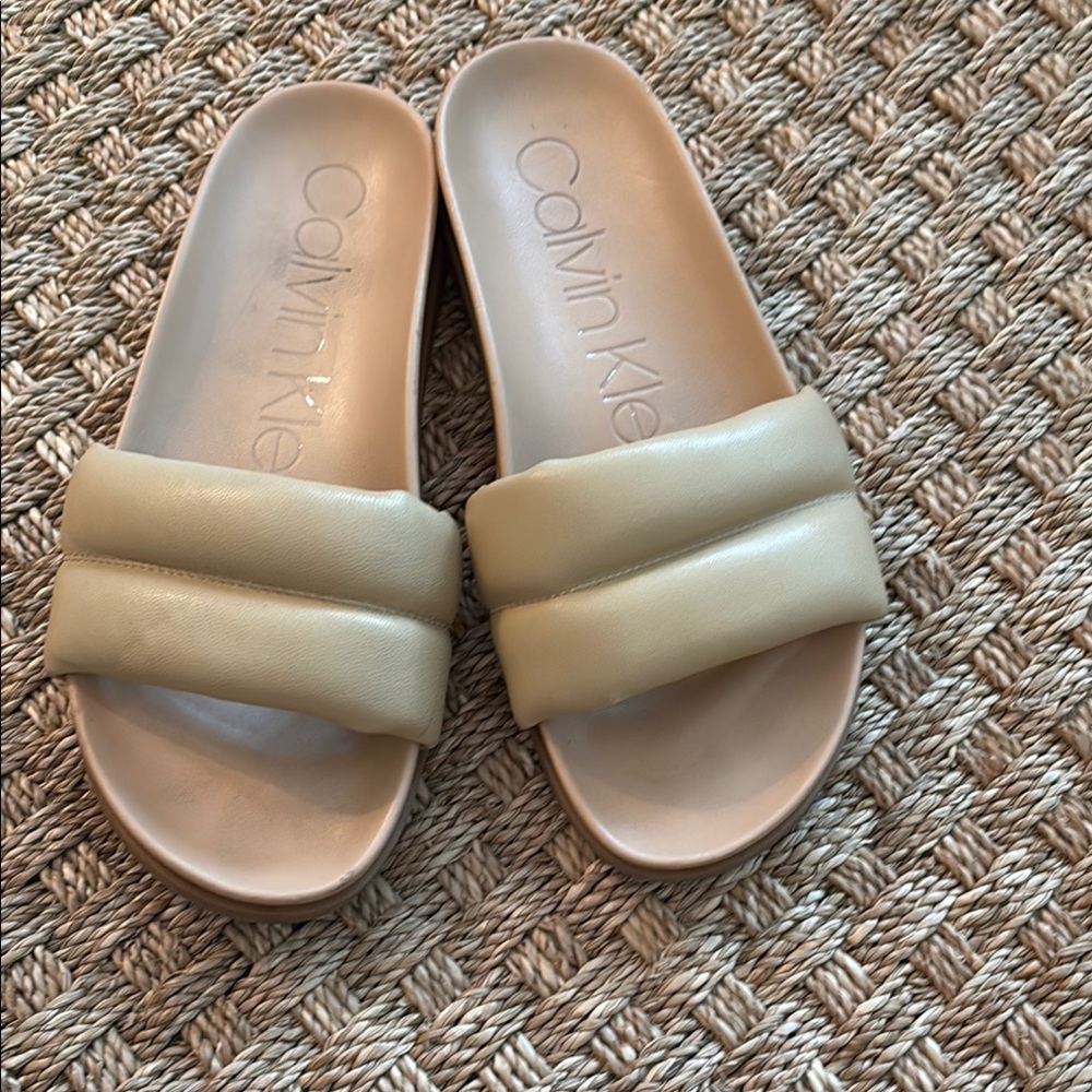 Calvin Klein Beige Slide Sandals